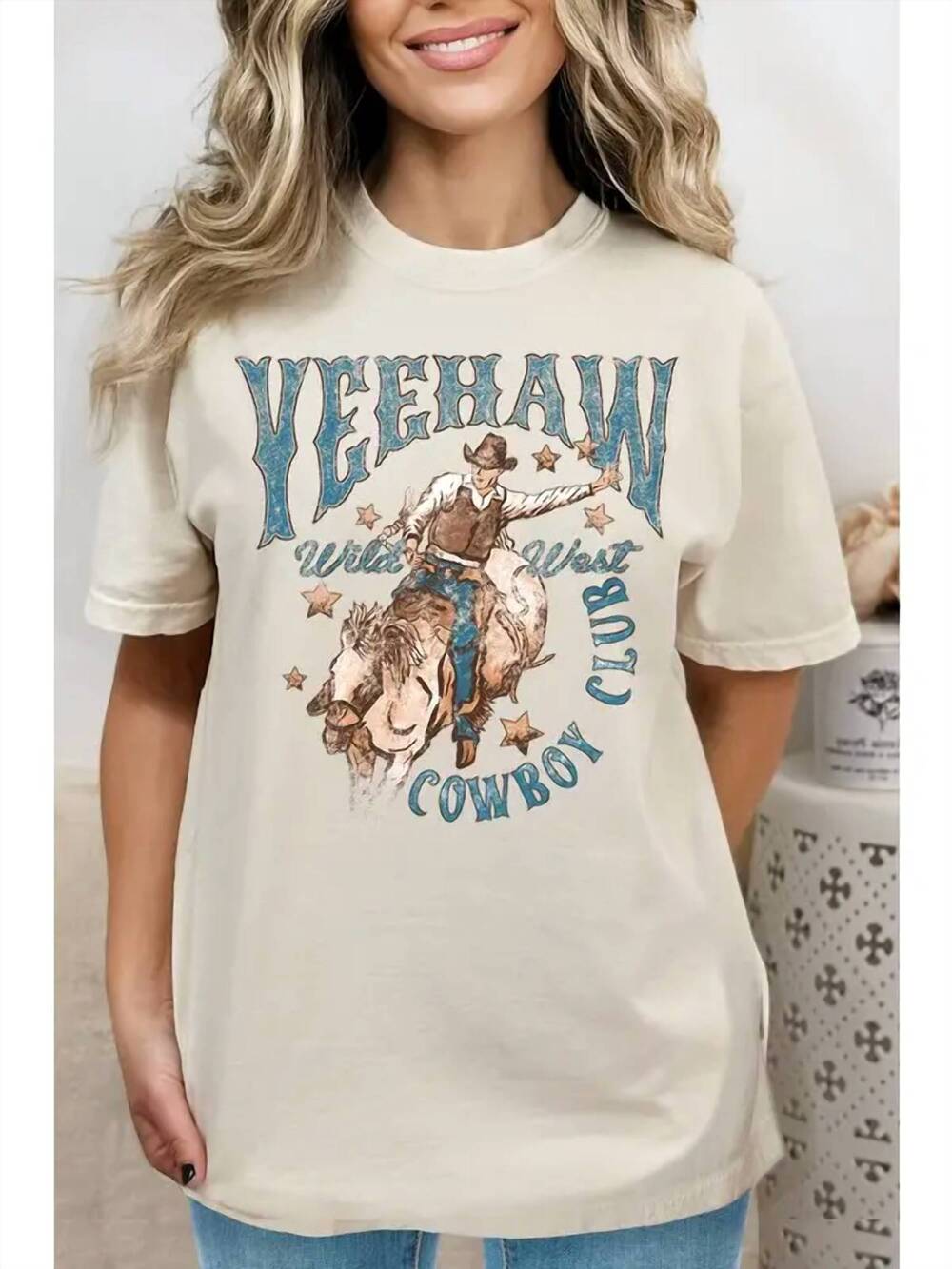 NEW BOUTEEQUE CLOSET yeehaw graphic tee in cream